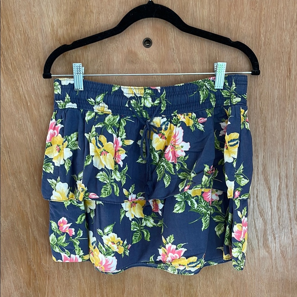 Hollister Navy and Yellow Floral Skirt